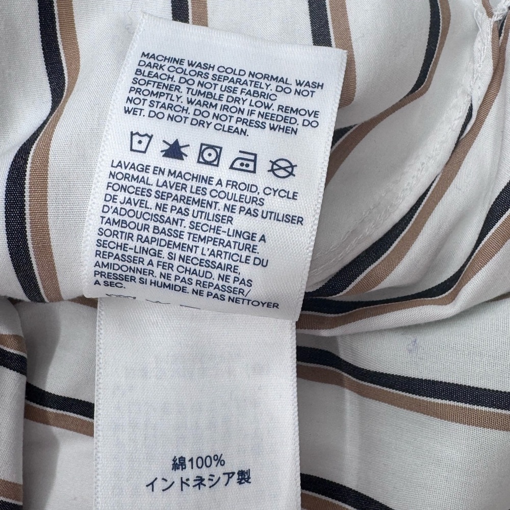 Lands' End No Iron White With Navy/Tan Striped Button Down‎ Shirt, Size Large - Picture 11 of 13